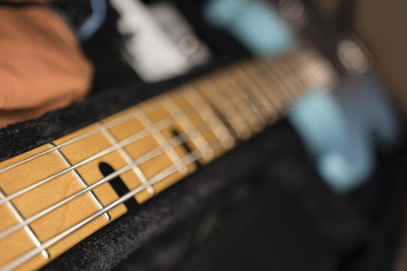 view of the guitar neck to look at the whole guitar case in ITSの写真素材