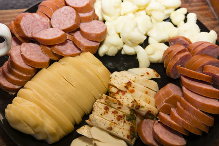 Poppet buffet with sausage and cheeseの写真素材