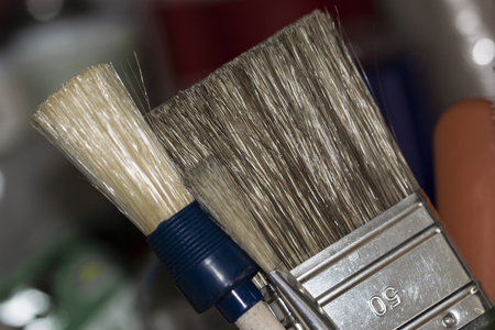 The bristles of brushes in the workshop.