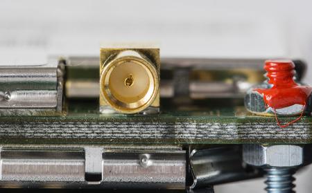 Female gold-plated connector on a printed board.の写真素材