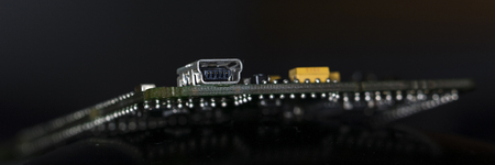 Mini USB connector on printed circuit board.の写真素材