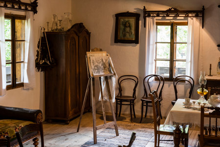 Stamped with painting in the interior of the village.のeditorial素材