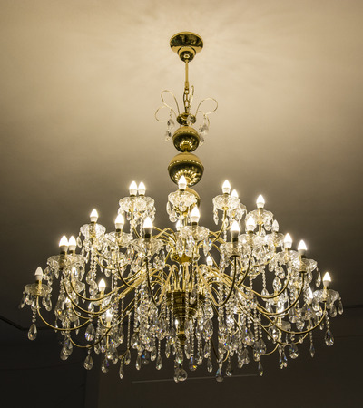 Large chandelier with cut crystals.の写真素材