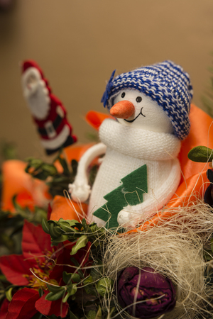 The snowman figure is placed as a decoration.の写真素材