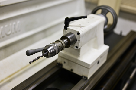 Drill attachment in lathe head.の写真素材