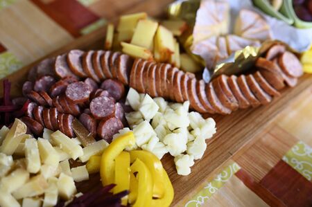 Garnished plate with food on the table outdoors.の写真素材