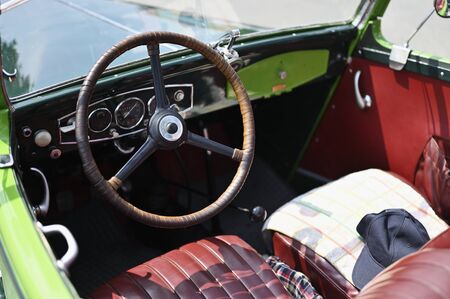 Old vintage car steering wheel.