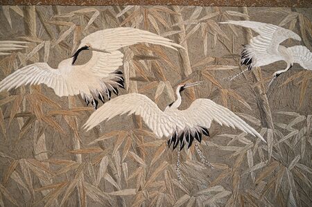 Crane embroidery with silk thread.の写真素材