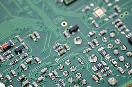Electronic components on printed circuit board.