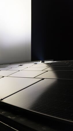 Illuminated panels on the evening roof.