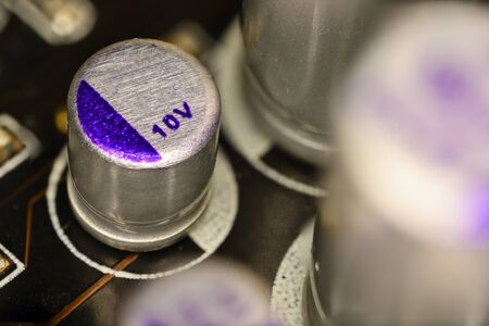 Small capacitors on computer motherboard.
