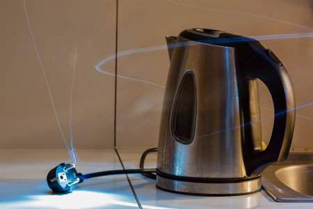 Light painting - energy coming from a fork from a kettle.の写真素材