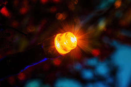 LED plastic colored Christmas light shining.