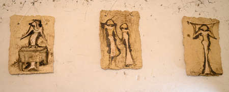Art images made of clay on the motif of Egypt.