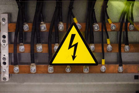 Power box with cables with three phases.の写真素材