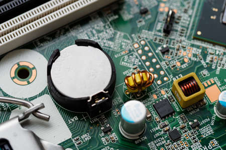 Battery on the PC motherboard.の写真素材