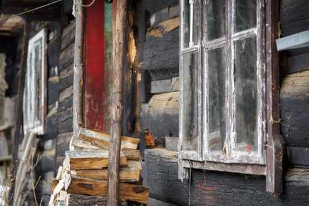 Old shutters on a wooden house.