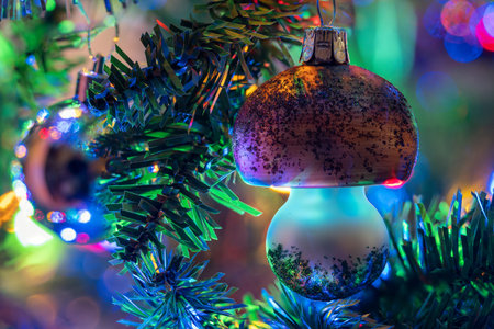 Glass mushroom on the Christmas tree.の写真素材