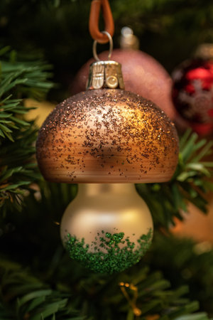 Glass mushroom on the Christmas tree.の写真素材