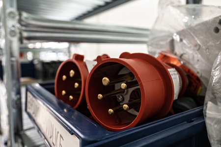 400V plug on shelf in warehouse.の写真素材