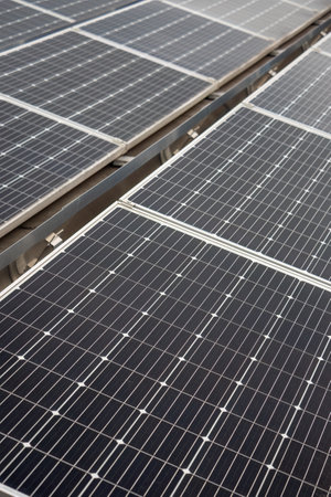 Detail of solar panels on the roof.