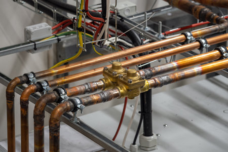 Brass pipe fittings in industry.