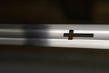 Detail of the cross in the blade of the sword.の写真素材