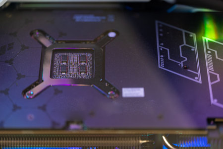 Close-up of the motherboard of a personal computer with microchips