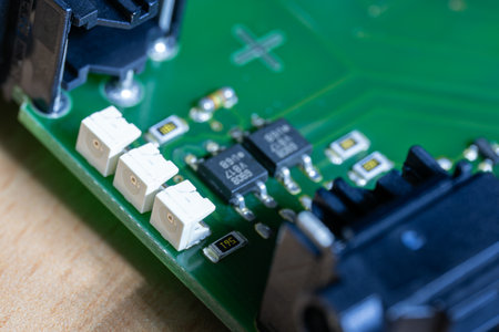 Led light on printed circuit board.