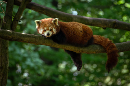 Red panda (Ailurus fulgens) on a treeの写真素材