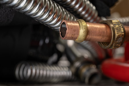 Brass ring on copper pipe.