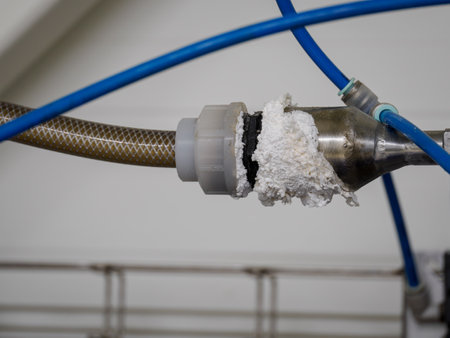 Leaking crystallized lye on pipe.の写真素材