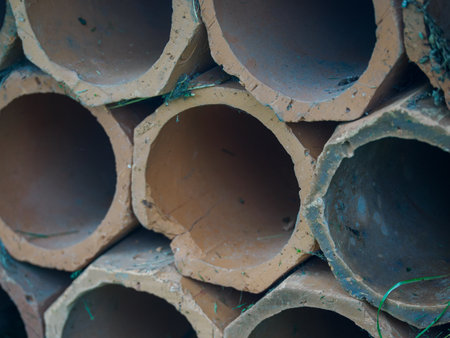Brick drainage pipes stacked on top of each other.の写真素材