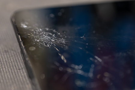Close-up of a crack on a phone screen.