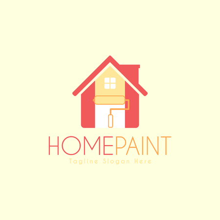 Vector Home Paint with House and Paint roller combination for design template. Icon for Renovation House, Service Painting Home.のイラスト素材