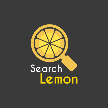 Vector Yellow Lemon Search design template. Icon with Yellow color, circle, magnifying glass and Lemon fruit combination. Its good simple design your company or brand identity.のイラスト素材