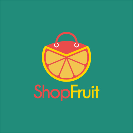Vector Lemon Shop design template. Icon with bag and Lemon slice fruit combination. Its good simple design your company or brand identity.のイラスト素材