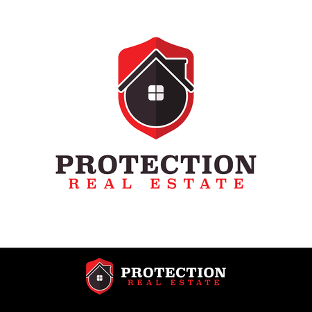 Vector Protect Home logo design template. Its good design combination Shield and Home. Graphic home security icon label. Modern building alarm symbol. Security sign badge isolated on background.のイラスト素材