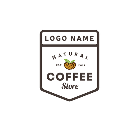 Coffee Natural logo vintage. Coffee shop template design shield. Restaurant, Cafe home. Graphic design element for business cafe, bar, pub. Vector Illustration isolated on background. Label product.のイラスト素材