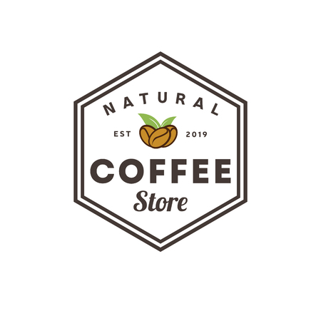 Coffee Nature Hexagonal logo vintage. Coffee shop template design shield. Restaurant label. Graphic design element for business cafe, bar, pub. Vector Illustration on background. Label product.のイラスト素材