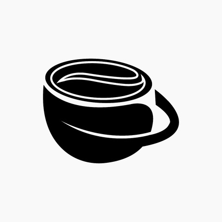 Vector coffee leaf cup logo design template. Black abstract vector icon. Illustration of cup, leaf and coffee beans. Concept for cafe, business, store, coffee shop, restaurant, organic coffee.のイラスト素材