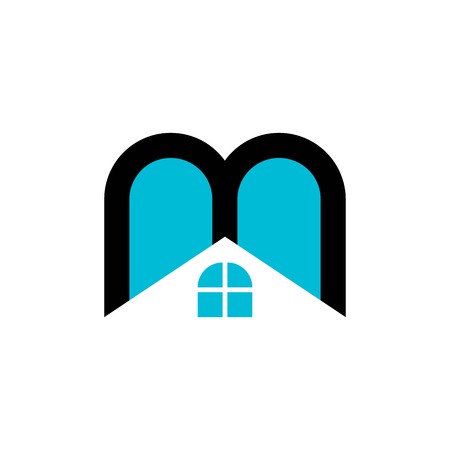 Real Estate Letter M and window house vector logo template, support icon modern. Concept illustration for Real estate, construction,initial letter logo name.のイラスト素材