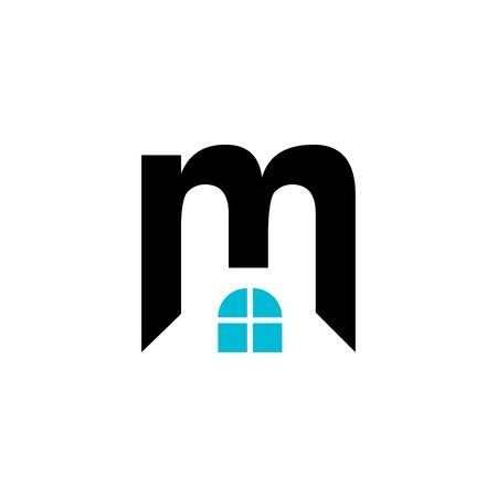 Real Estate Letter M and window house vector logo template, support icon modern. Concept illustration for Real estate, construction,initial letter logo name.のイラスト素材