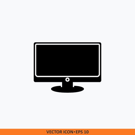Vector monitor icon, flat glyph monochrome style EPS 10 illustration. Flat screen TV icon Television black screen.のイラスト素材