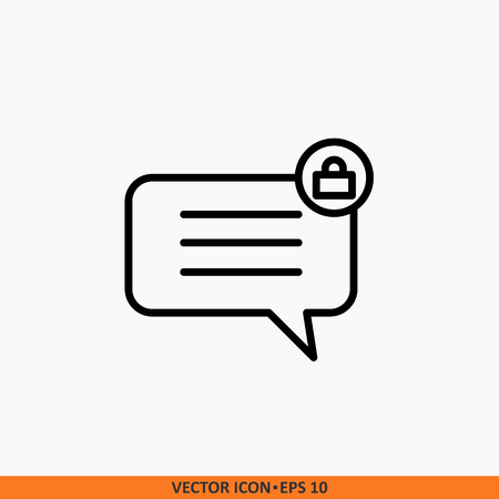 Vector icon chat lock flat line outline black in background white. Symbol for your website design, logo, app, UI. Editable stroke.のイラスト素材