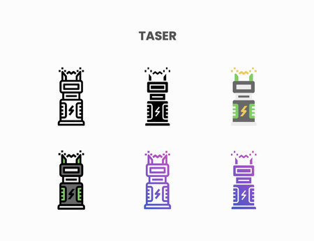 Taser icon set with line, outline, flat, filled, glyph, color, gradient. Can be used for digital product, presentation, print design and more.のイラスト素材