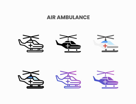 Air Ambulance Helicopter icon set with line, outline, flat, filled, glyph, color, gradient. Can be used for digital product, presentation, print design and more.のイラスト素材