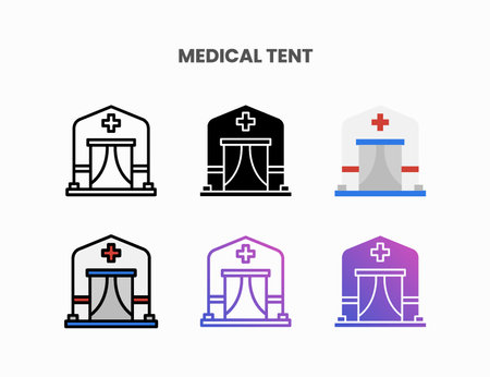 Medical Tent icon set with line, outline, flat, filled, glyph, color, gradient. Can be used for digital product, presentation, print design and more.のイラスト素材