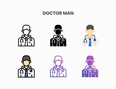 Doctor Man icon set with line, outline, flat, filled, glyph, color, gradient. Can be used for digital product, presentation, print design and more.のイラスト素材