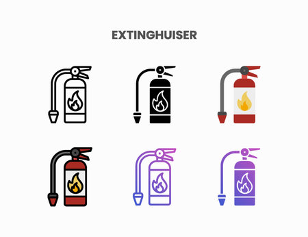 Fire Extinguisher icon set with line, outline, flat, filled, glyph, color, gradient. Can be used for digital product, presentation, print design and more.のイラスト素材